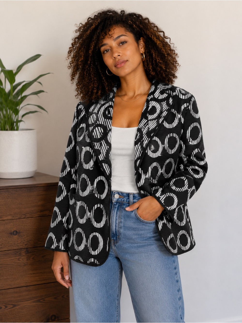 Black & White Circle-Print reversible Blazer